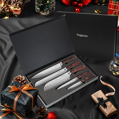 5 Pcs Chefs Kitchen Sharp Knife Set - Japanese Professional Cooking Cutting Knives for Meat Vegetable Bread and Paring, High Carbon Stainless Steel Santoku