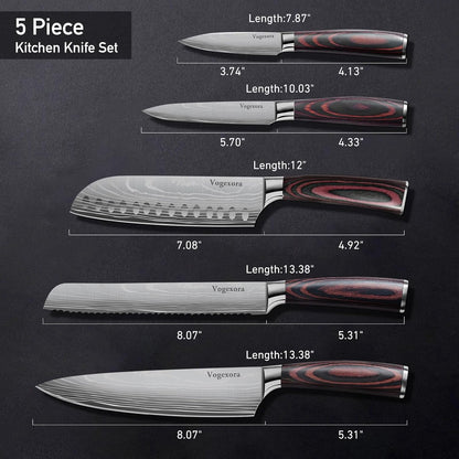 5 Pcs Chefs Kitchen Sharp Knife Set - Japanese Professional Cooking Cutting Knives for Meat Vegetable Bread and Paring, High Carbon Stainless Steel Santoku