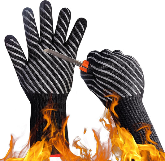 BBQ Gloves, Oven Gloves with Fingers –1472℉ Heat Resistant Gloves for Grilling | Aramid Retardant Non-Slip Grip, Long Cuff Mitts, Black,L
