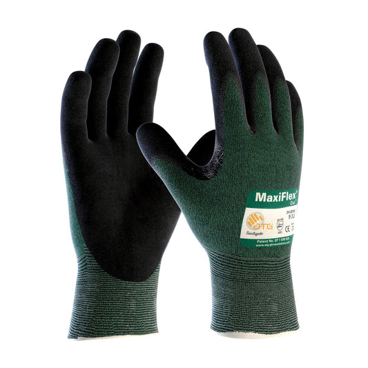 34-8743 Nitrile Cut Resistant Coated Work Gloves with Green Knit Shell and Premium Nitrile Coated Ending, 1 pack