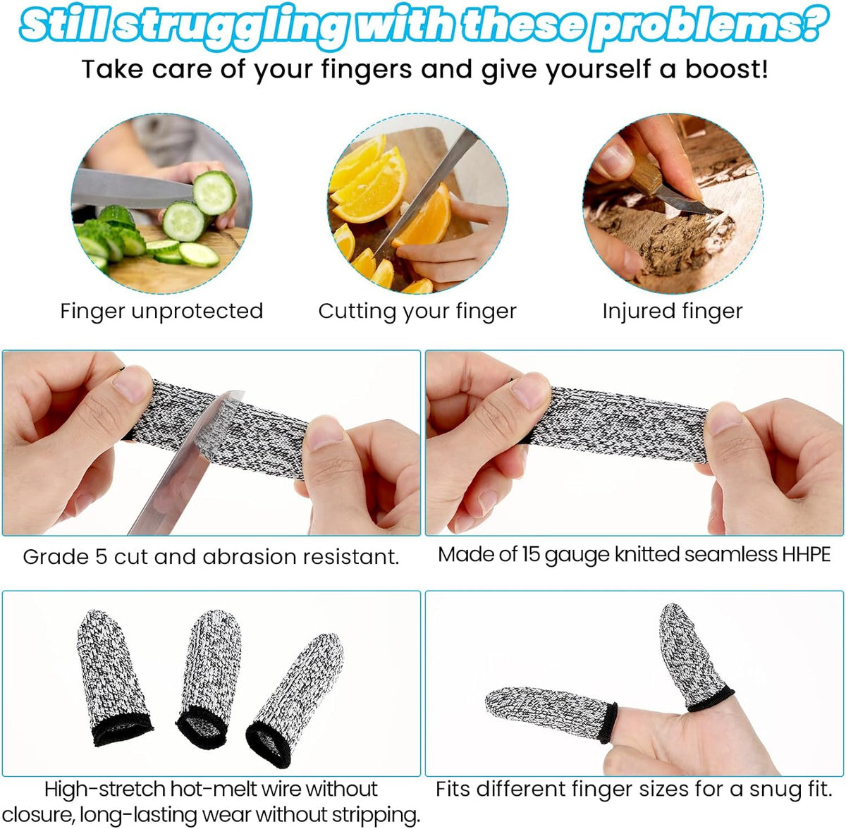 14 Pieces Finger Covers, Finger Sleeve Cots Protector for Finger Tips, Reusable Thumb Finger Protectors Cut Resistant Guards for Kitchen Sculpture Work