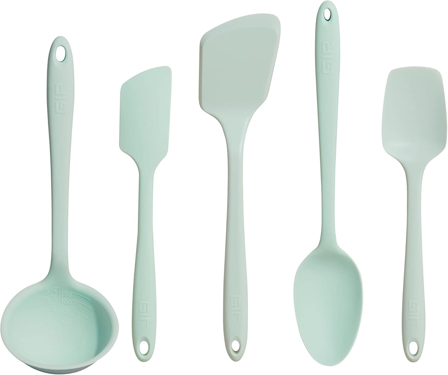 5 Piece Silicone Ultimate Kitchen Utensils Set - Ladle, Spatula, Flip, Spoon & Spoonula - Non-Toxic Cooking Utensils for Nonstick Cookware, Cooking and Baking - Red
