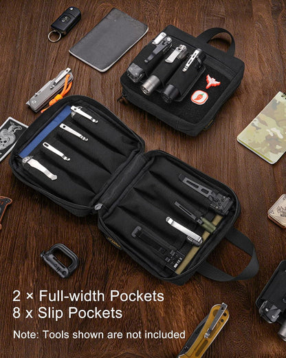 VE41 EDC Knife Pouch with 11 Compartments, Pocket Knife Holder for Men, Tool Organizer Pouch for Folding Knives Flashlights Multitools