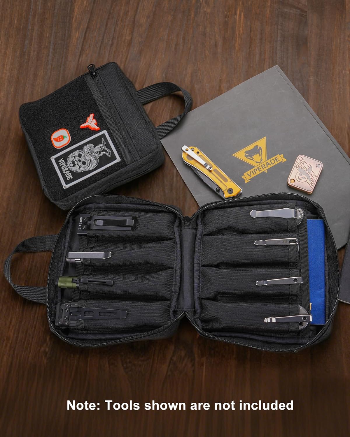 VE41 EDC Knife Pouch with 11 Compartments, Pocket Knife Holder for Men, Tool Organizer Pouch for Folding Knives Flashlights Multitools