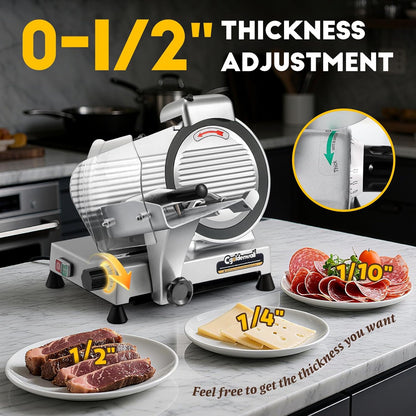 Meat Slicer Machine, 10" 240W Electric Deli Meat Cheese Food Slicer, 0-1/2" Adjustable Thickness Semi-Auto Frozen Meat Slicer for Home & Commercial, Copper Motor Low Noise Durable