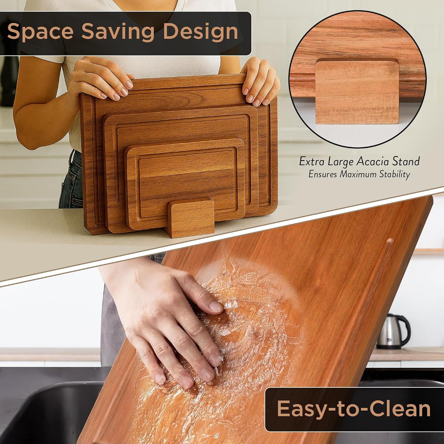 Acacia wood Cutting Board – 11 PCS set, Extra large wood cutting boards with holder, Deep Juice Grooves, Halloween Charcuterie Board, Cutting boards non toxic for kitchen, Ideal Gift for Birthday