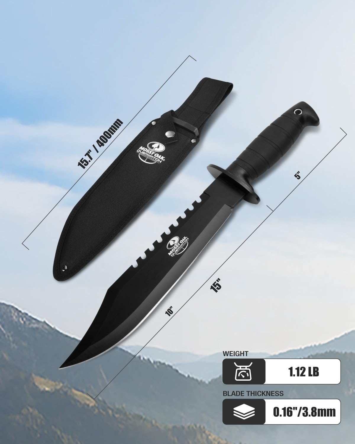 15-inch Survival Knife with Sharpener and Fire Starter