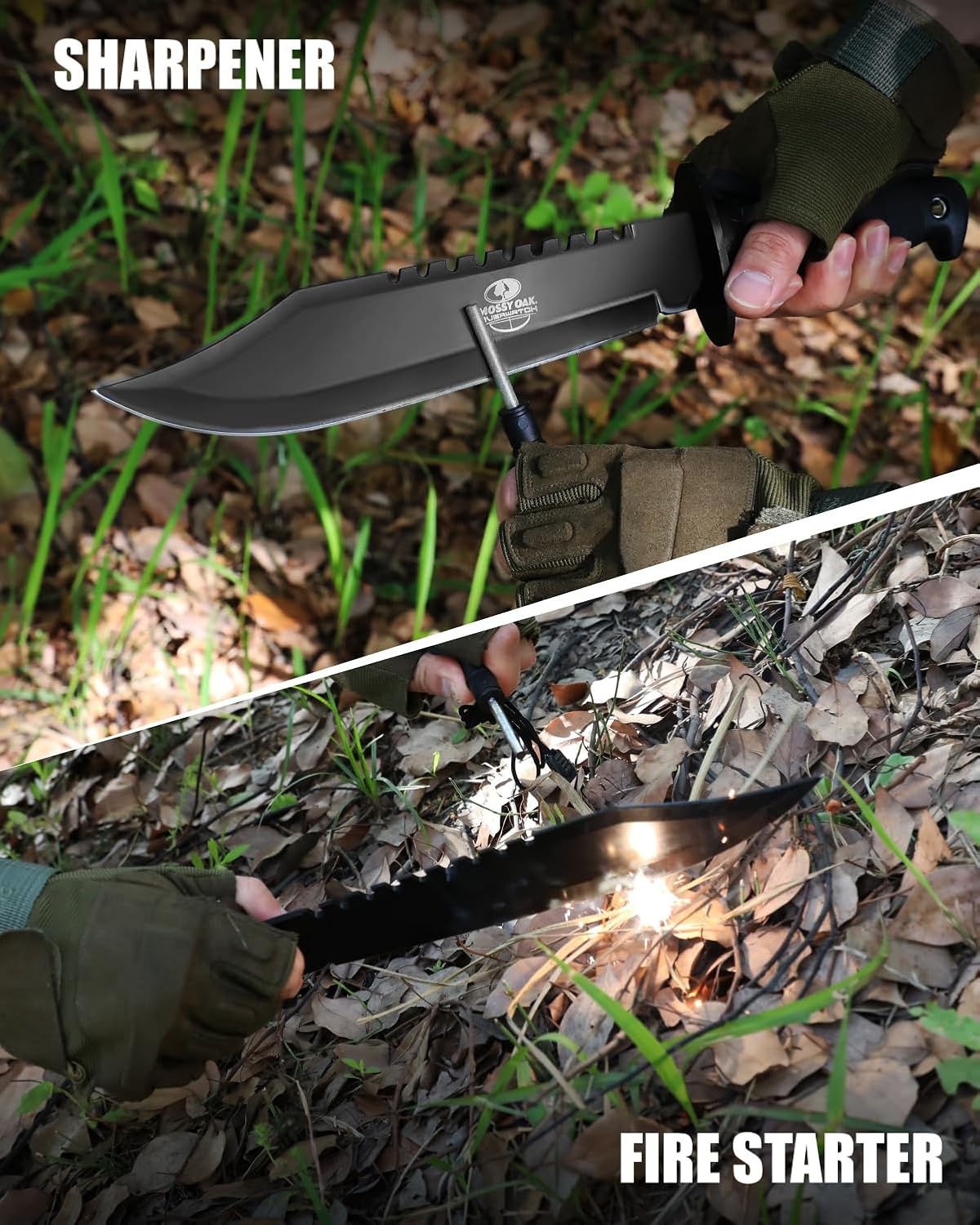 15-inch Survival Knife with Sharpener and Fire Starter