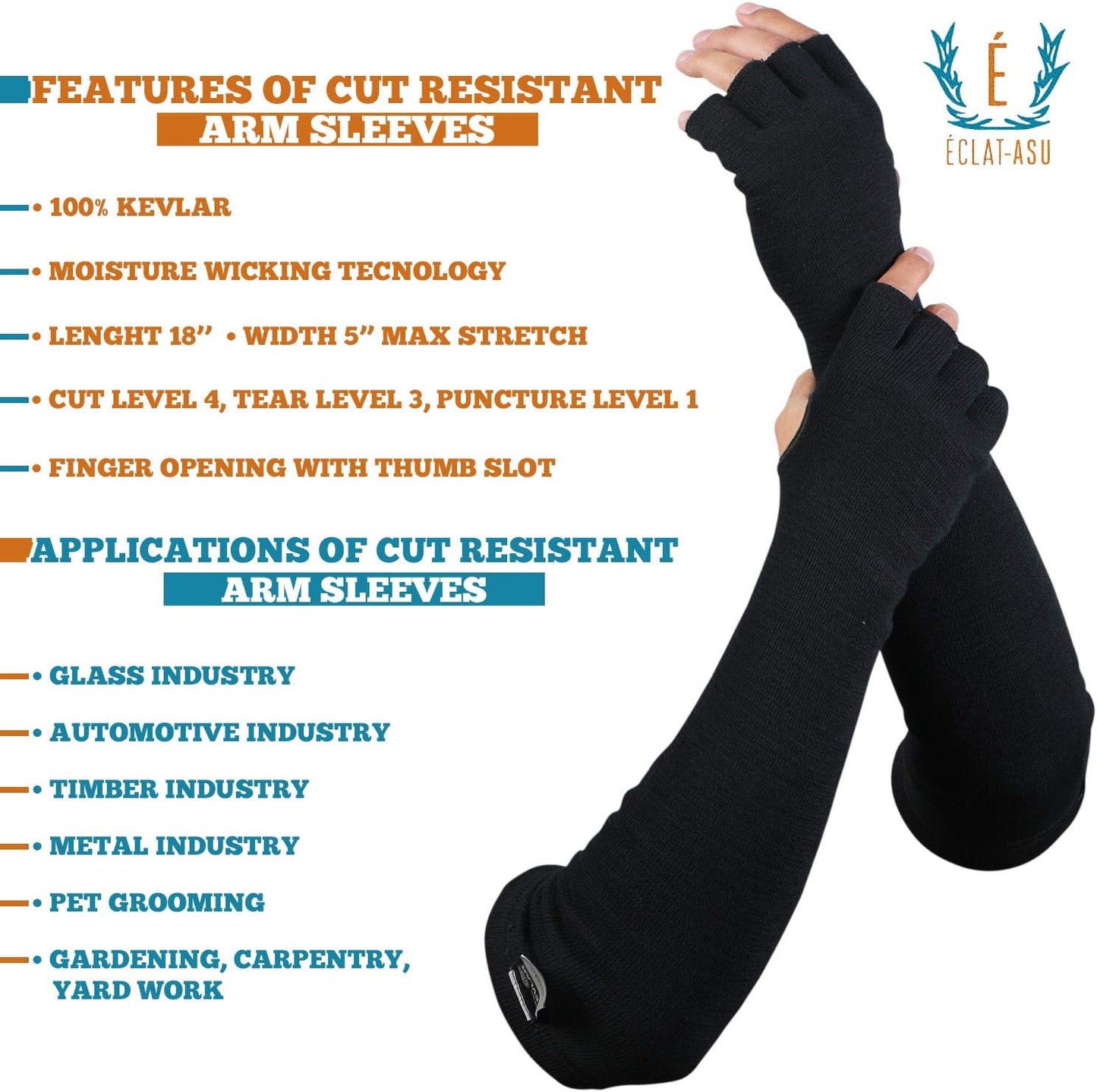 Cut Heat Bite Resistant Arm Sleeves –EN388 Certified Arm Protection Sleeve for Welding, Cooking, Cat & Dog Handling