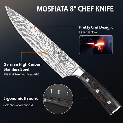 Professional Chef Knife Set with German High Carbon Stainless Steel Kitchen Knife Set 3 PCSwith Finger Guard,Knife Sharpener,Knives Set for Kitchen with Gift Box