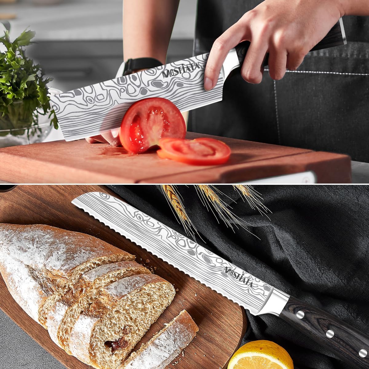 Professional Chef Knife Set with German High Carbon Stainless Steel Kitchen Knife Set 3 PCSwith Finger Guard,Knife Sharpener,Knives Set for Kitchen with Gift Box