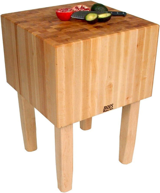 Solid 16 Inch Hard Rock Maple End Grain Butcher Block on Square Legs, 24 x 24 Inch