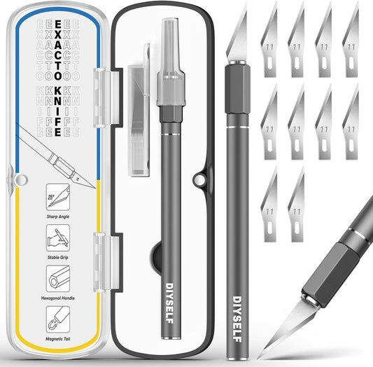 Exacto Knife 12 Pcs Exacto Knife Set with Case for Crafting | Craft Hobby Precision Knife with 11 Blades for Scrapbooking Models 3D Printing Clay Rubber Stamps Gift for Women Adults Men