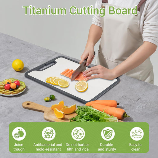 Titanium Cutting Board Set of 3, 360° Silicone Anti-Slip Edge, Non-Porous & Odor Resistant Metal Cutting Boards for Raw Meat, Fish, Vegetables and Meal Prep, Easy to Clean & Dishwasher Safe