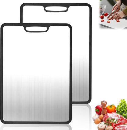 Titanium Cutting Board Set of 3, 360° Silicone Anti-Slip Edge, Non-Porous & Odor Resistant Metal Cutting Boards for Raw Meat, Fish, Vegetables and Meal Prep, Easy to Clean & Dishwasher Safe