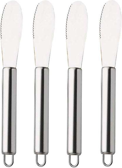 Wide Butter Spreader Knife Set 4-Piece Stainless Steel Cheese Knife Serrated Edge Sandwich Condiment Jam Bread Cream Knives 7.8-inch (Set of 4)