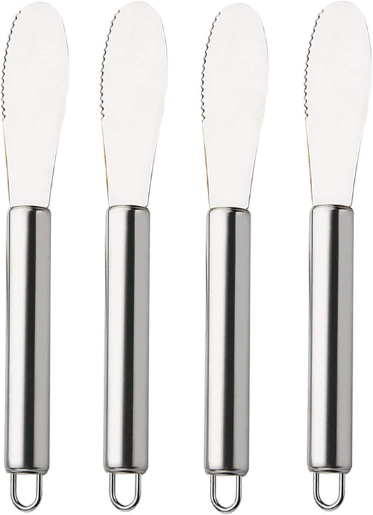 Wide Butter Spreader Knife Set 4-Piece Stainless Steel Cheese Knife Serrated Edge Sandwich Condiment Jam Bread Cream Knives 7.8-inch (Set of 4)