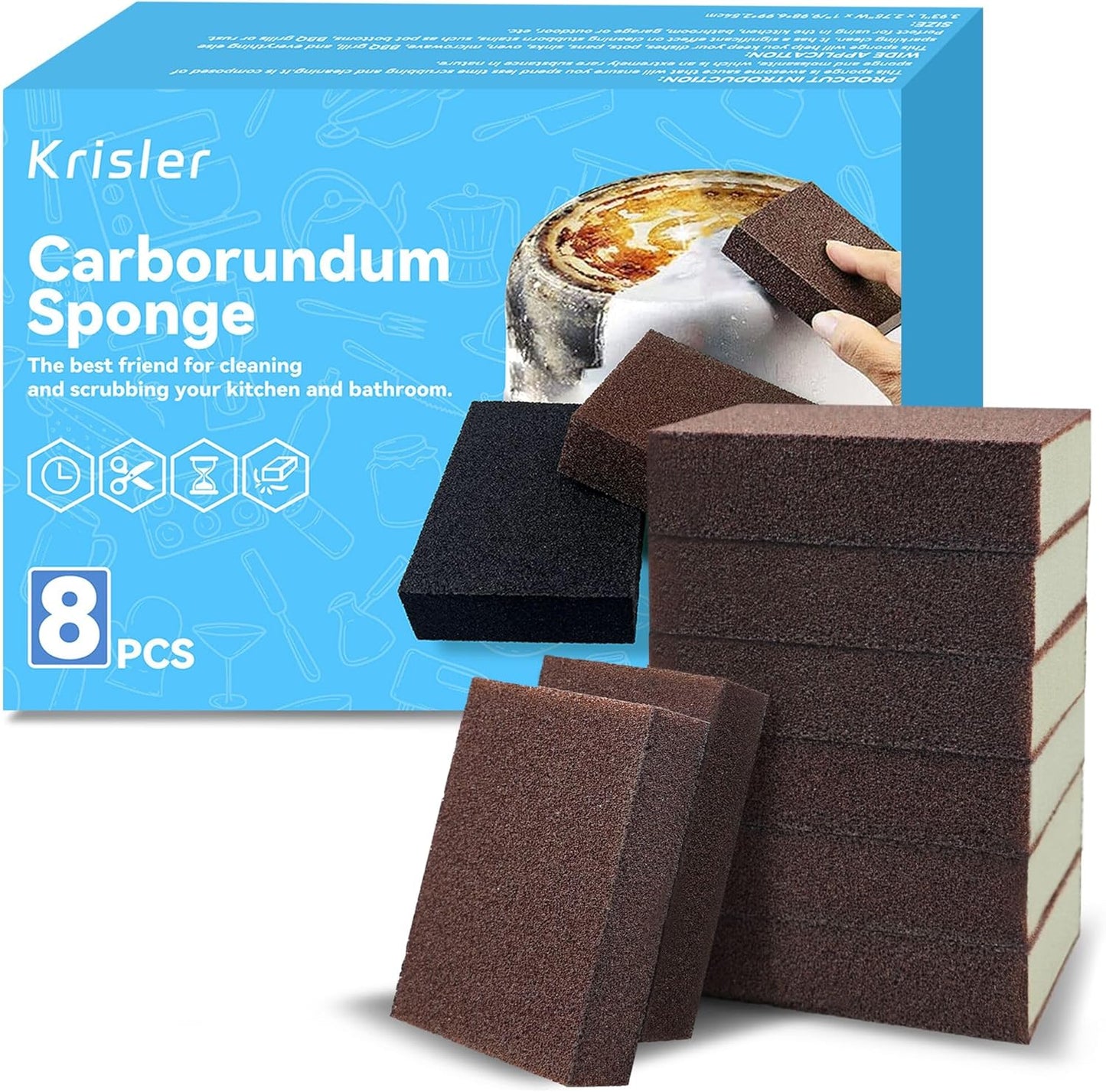 Krisler Carborundum Sponge Nano Emery Sponges Caspian Stone Pot Clean Brush Rust Eraser Grit Scouring Pads Pot Cleaning Pads with Carborundum Washing Kitchen Cleaner Tool 8pc