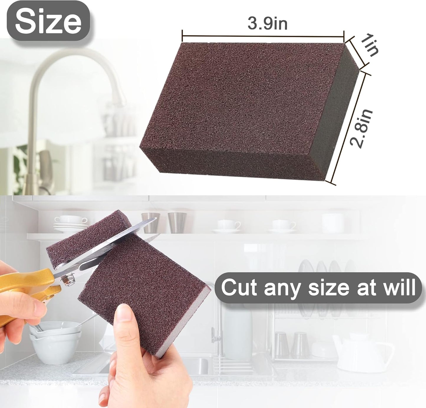 Krisler Carborundum Sponge Nano Emery Sponges Caspian Stone Pot Clean Brush Rust Eraser Grit Scouring Pads Pot Cleaning Pads with Carborundum Washing Kitchen Cleaner Tool 8pc