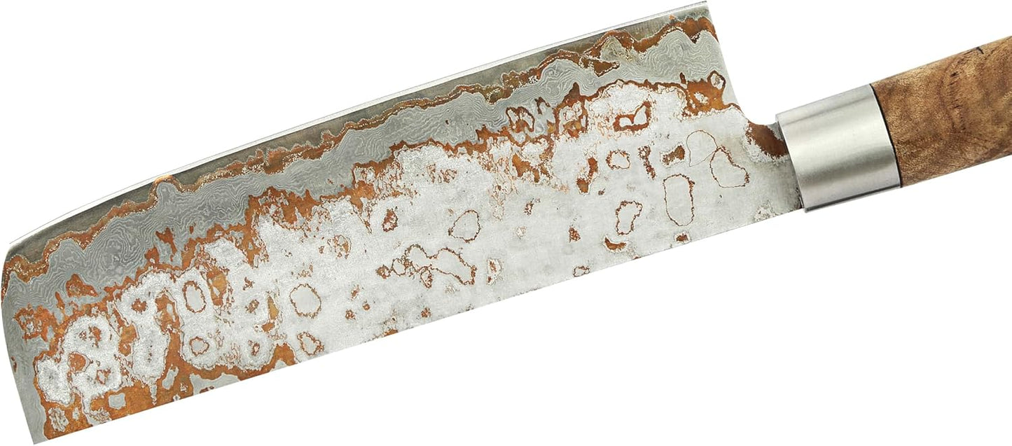 Damascus Nakiri Knife 6.7 Inch, VG10 Core Vegetable Knife for Chopping, Slicing & Dicing, 67-Layer Copper Damascus Steel, Maple Root Wood Handle, Wooden Gift Box
