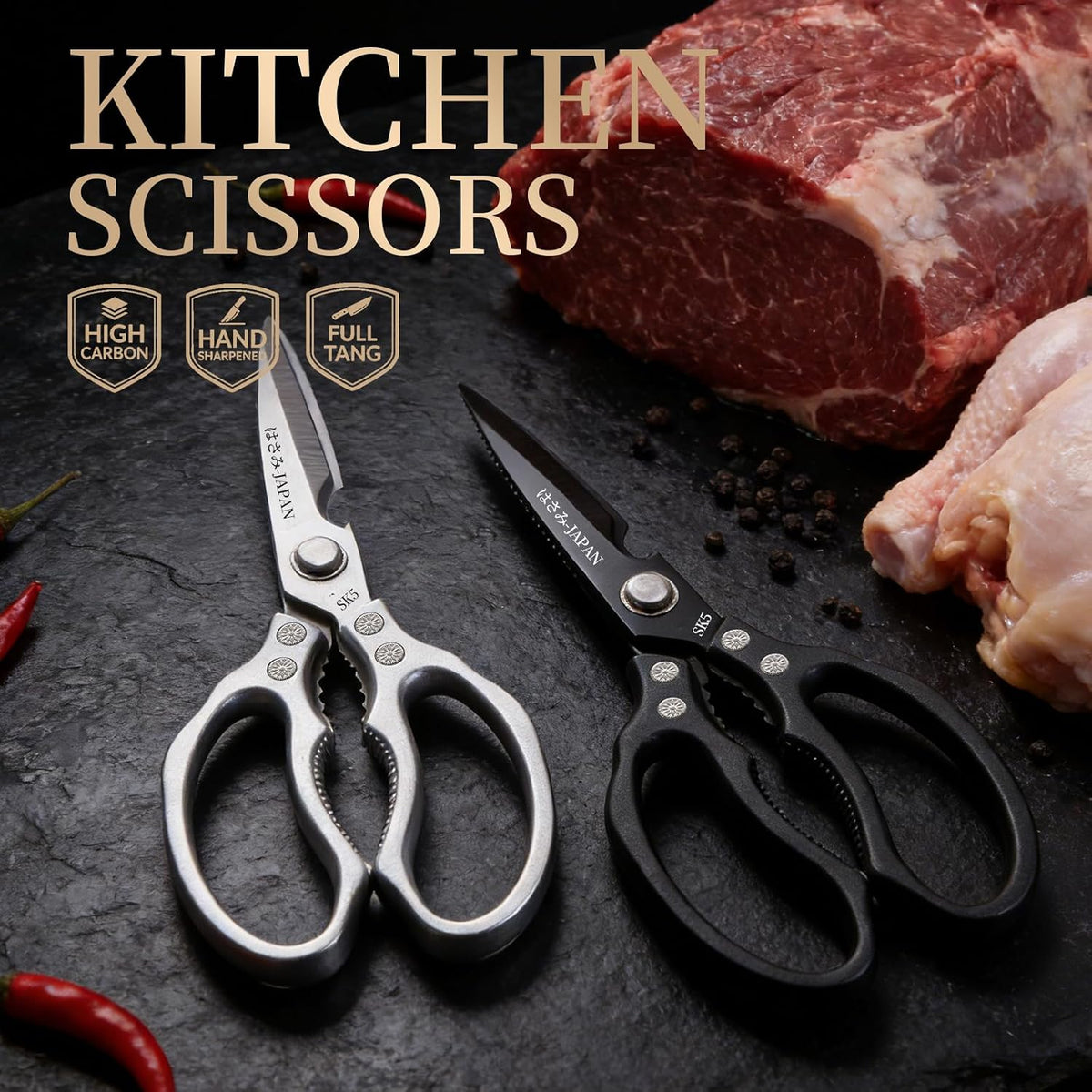 Kitchen Scissors Set, All Purpose Kitchen Shears for Food, Japanese Heavy Duty Poultry Shear Dishwasher Safe Food Scissor, Meat Cutting Scissors Chicken Shears, Gifts for Men Women