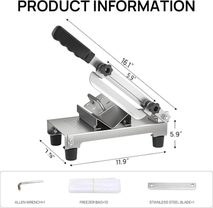 Manual Frozen Meat Slicer, Stainless Steel Meat Cutter for Home Use | Manual Slicing Machine with Adjustable Thickness for Beef, Pork, Lamb, Bacon BBQ,Salad,and Sandwich Slicing Easy to Use