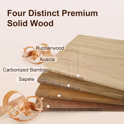 Book Cutting Board Set of 4,Solid Wood Cutting Board Library with Magnetic Knife Stand and Food Labels,Kitchen Countertop Chopping Boards for Bread,Cheese,Fish,Meat,Fruits and Vegetables,No Knives(4)