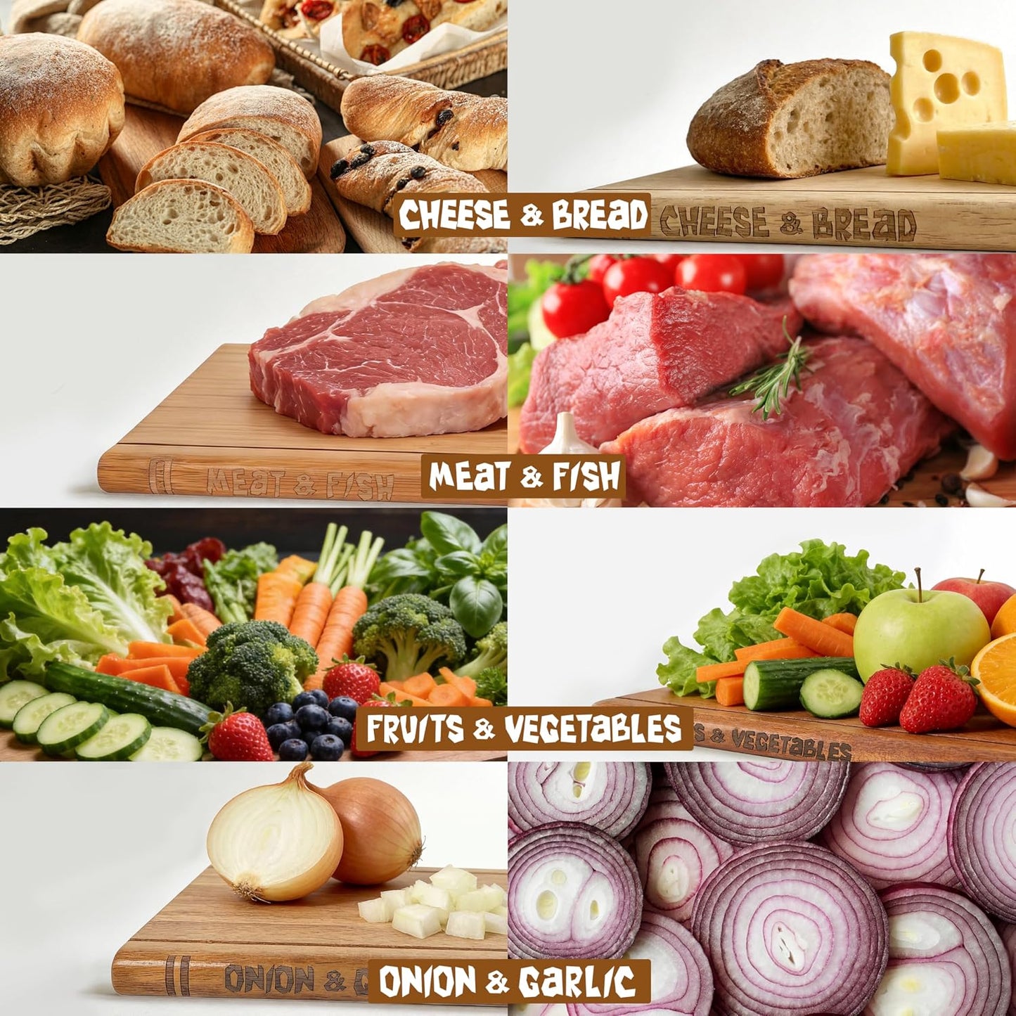 Book Cutting Board Set of 4,Solid Wood Cutting Board Library with Magnetic Knife Stand and Food Labels,Kitchen Countertop Chopping Boards for Bread,Cheese,Fish,Meat,Fruits and Vegetables,No Knives(4)