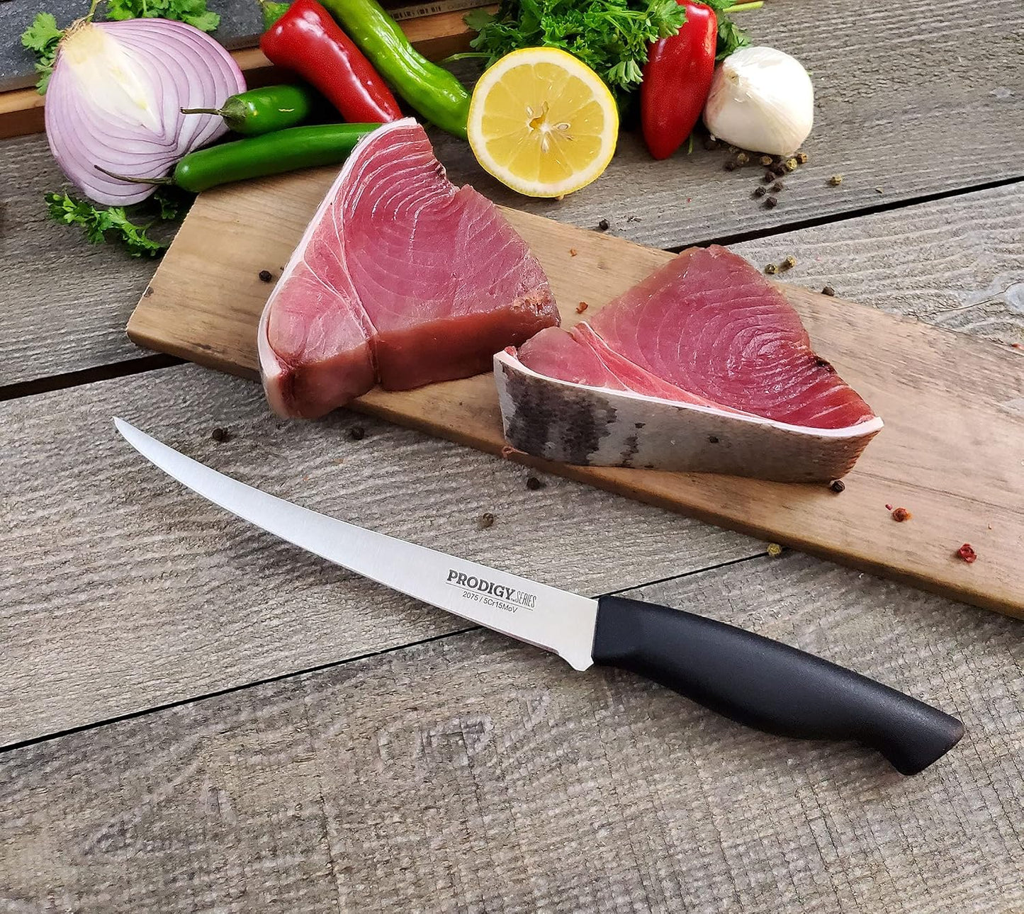 Prodigy Series 7.5-Inch Curved Flexible Fillet Knife – High-Carbon Stainless Steel Blade, Ergonomic Non-Slip Handle for Fish and Meat Filleting & Deboning