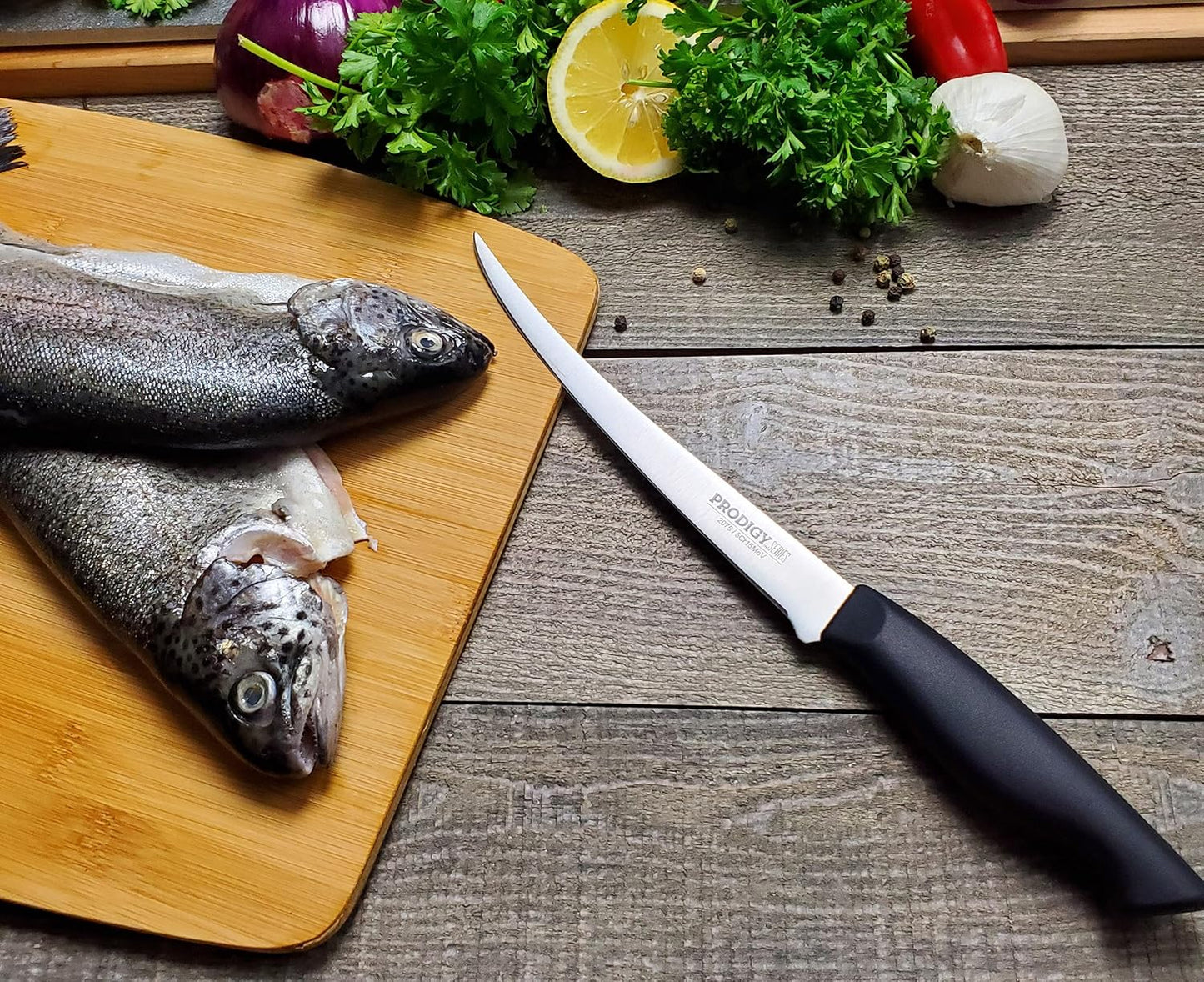 Prodigy Series 7.5-Inch Curved Flexible Fillet Knife – High-Carbon Stainless Steel Blade, Ergonomic Non-Slip Handle for Fish and Meat Filleting & Deboning