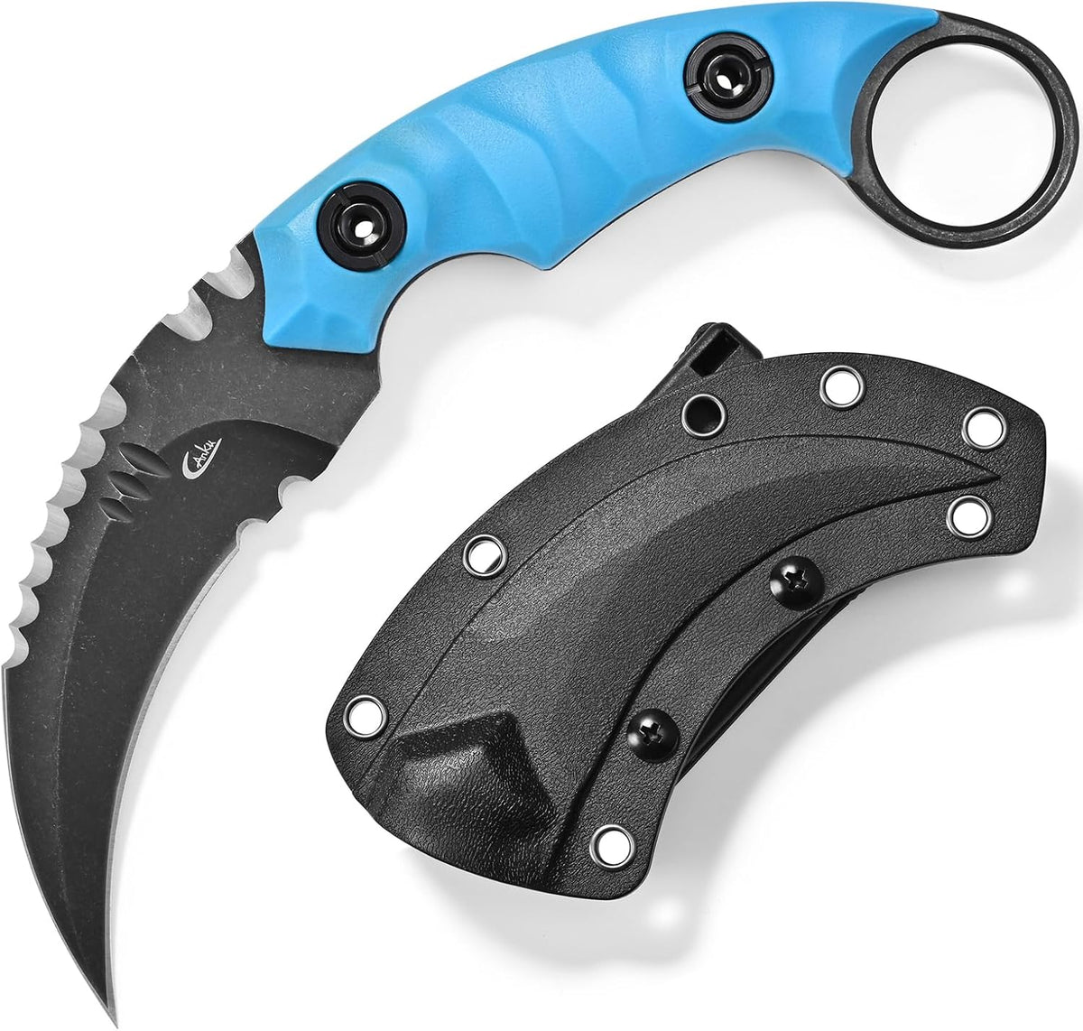 C1691N Fixed Blade Knife,D2 Steel Nylon Fiberglass Handle Outdoor Claw Knife for Survival, Hiking, Camping with Kydex Sheaths(Black)