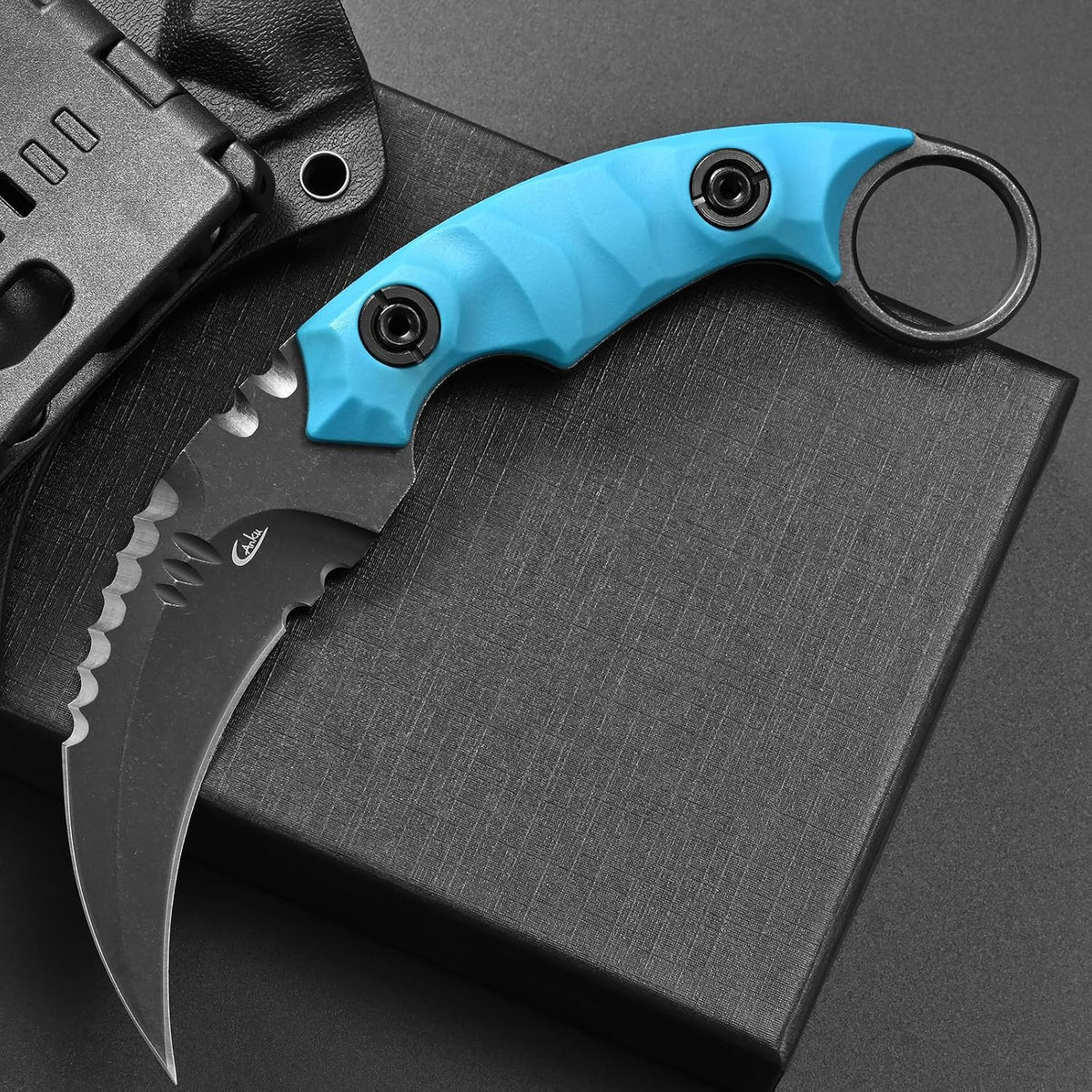 C1691N Fixed Blade Knife,D2 Steel Nylon Fiberglass Handle Outdoor Claw Knife for Survival, Hiking, Camping with Kydex Sheaths(Black)