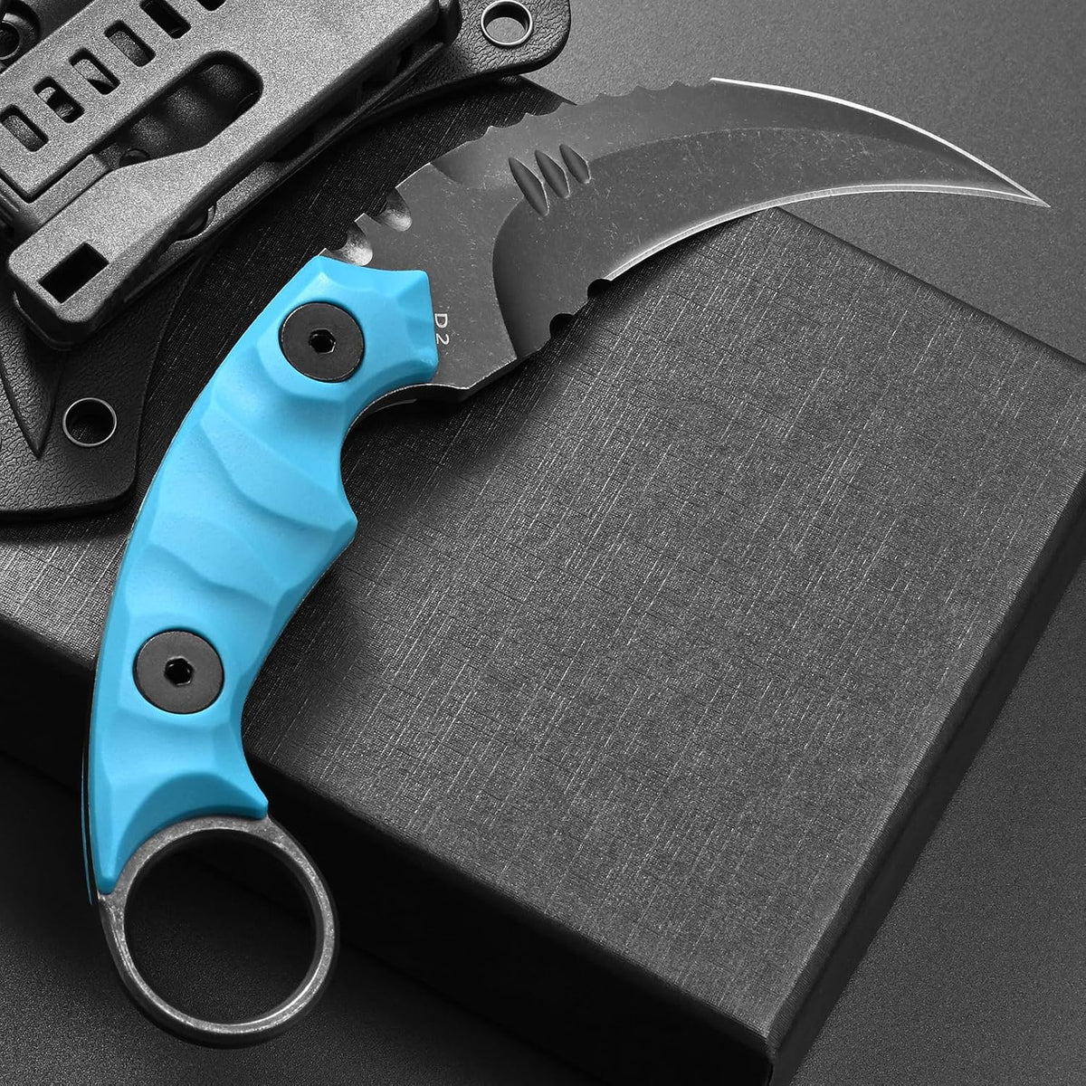 C1691N Fixed Blade Knife,D2 Steel Nylon Fiberglass Handle Outdoor Claw Knife for Survival, Hiking, Camping with Kydex Sheaths(Black)