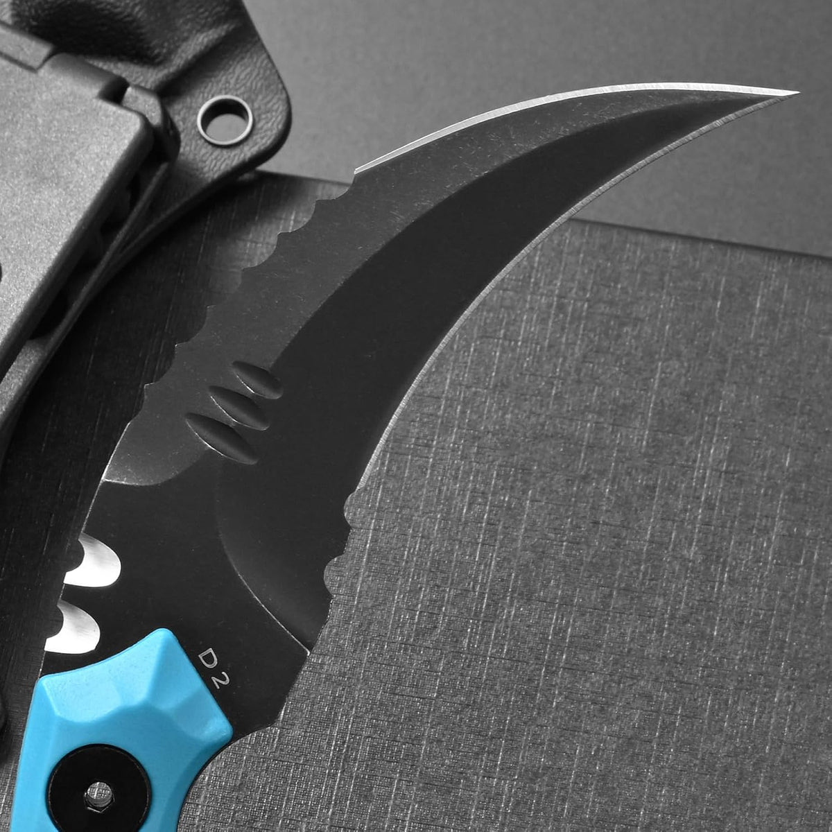 C1691N Fixed Blade Knife,D2 Steel Nylon Fiberglass Handle Outdoor Claw Knife for Survival, Hiking, Camping with Kydex Sheaths(Black)