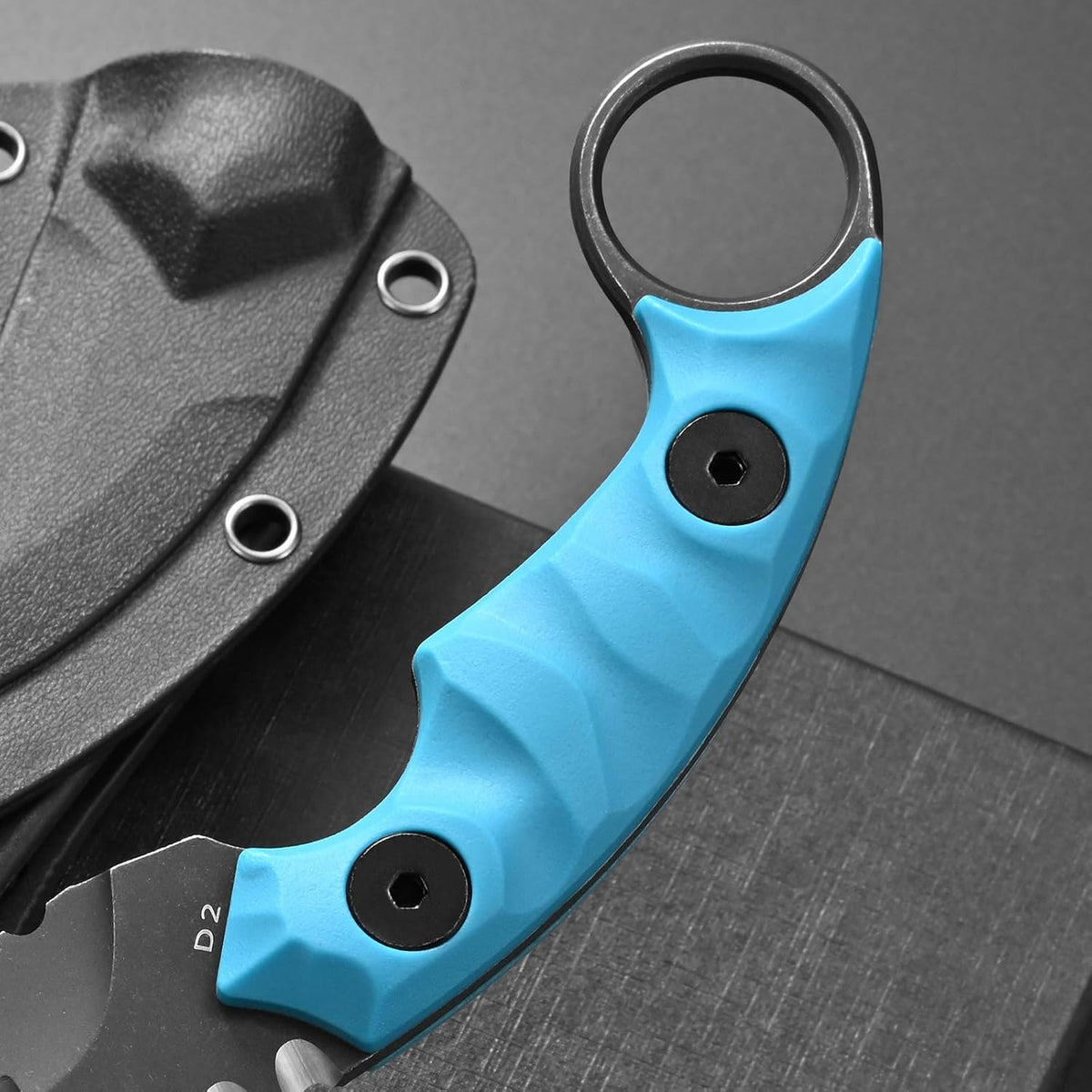 C1691N Fixed Blade Knife,D2 Steel Nylon Fiberglass Handle Outdoor Claw Knife for Survival, Hiking, Camping with Kydex Sheaths(Black)