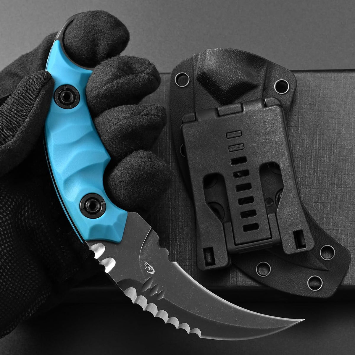 C1691N Fixed Blade Knife,D2 Steel Nylon Fiberglass Handle Outdoor Claw Knife for Survival, Hiking, Camping with Kydex Sheaths(Black)