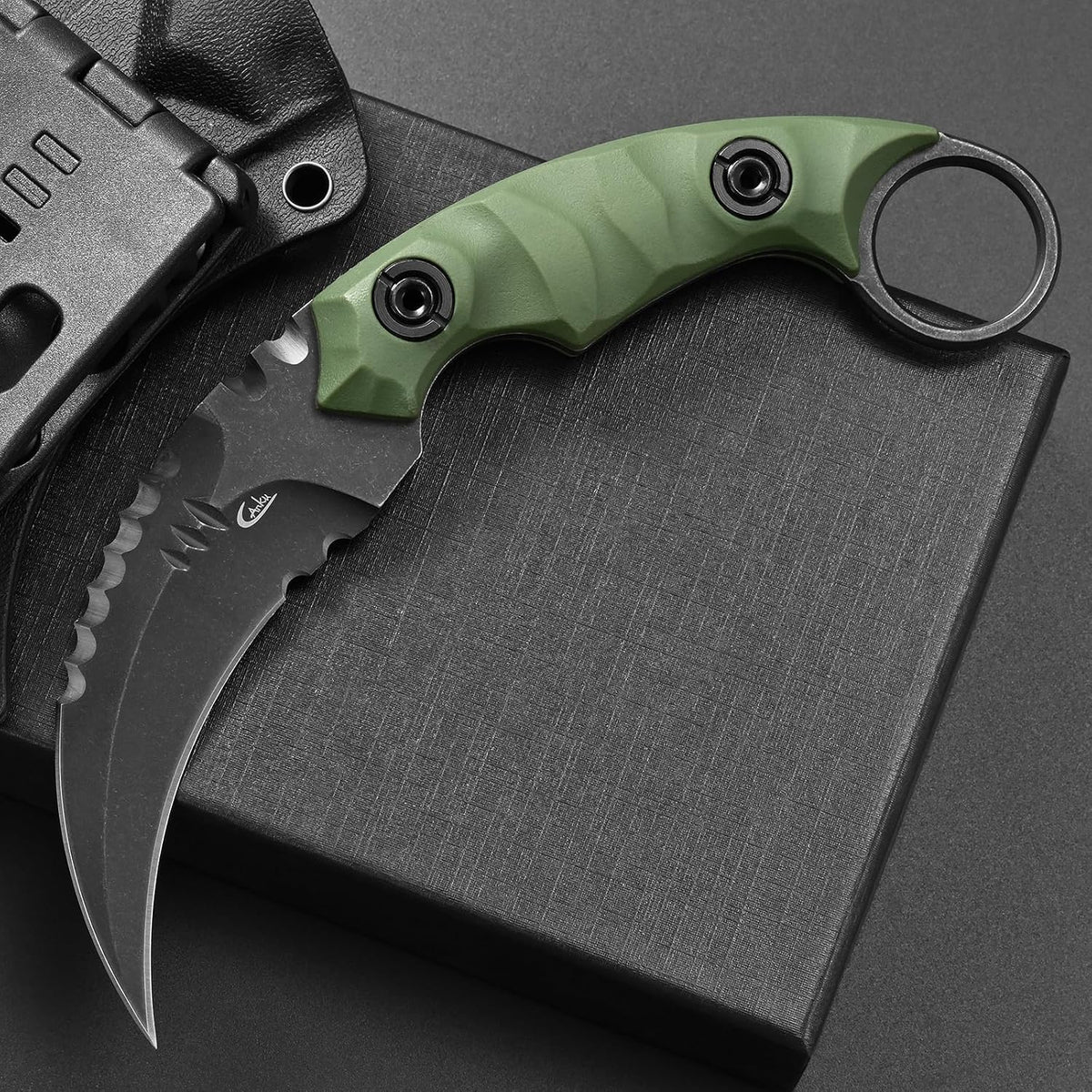 C1691N Fixed Blade Knife,D2 Steel Nylon Fiberglass Handle Outdoor Claw Knife for Survival, Hiking, Camping with Kydex Sheaths(Black)