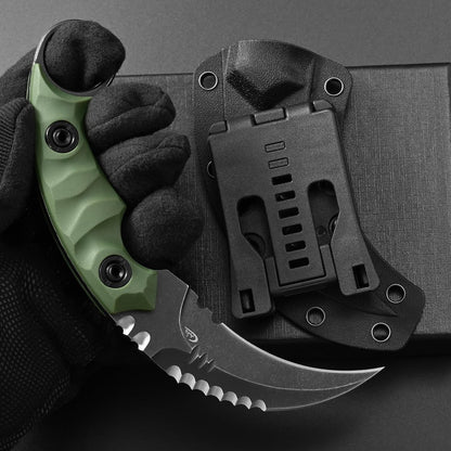 C1691N Fixed Blade Knife,D2 Steel Nylon Fiberglass Handle Outdoor Claw Knife for Survival, Hiking, Camping with Kydex Sheaths(Black)
