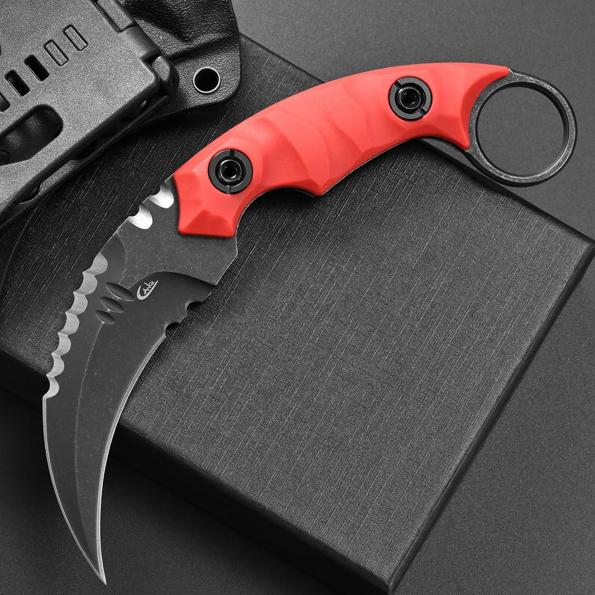 C1691N Fixed Blade Knife,D2 Steel Nylon Fiberglass Handle Outdoor Claw Knife for Survival, Hiking, Camping with Kydex Sheaths(Black)