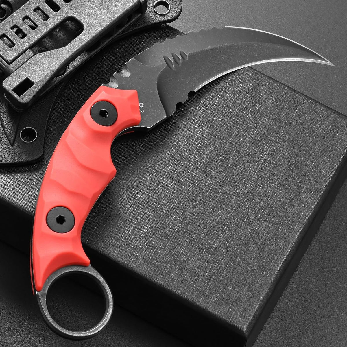 C1691N Fixed Blade Knife,D2 Steel Nylon Fiberglass Handle Outdoor Claw Knife for Survival, Hiking, Camping with Kydex Sheaths(Black)