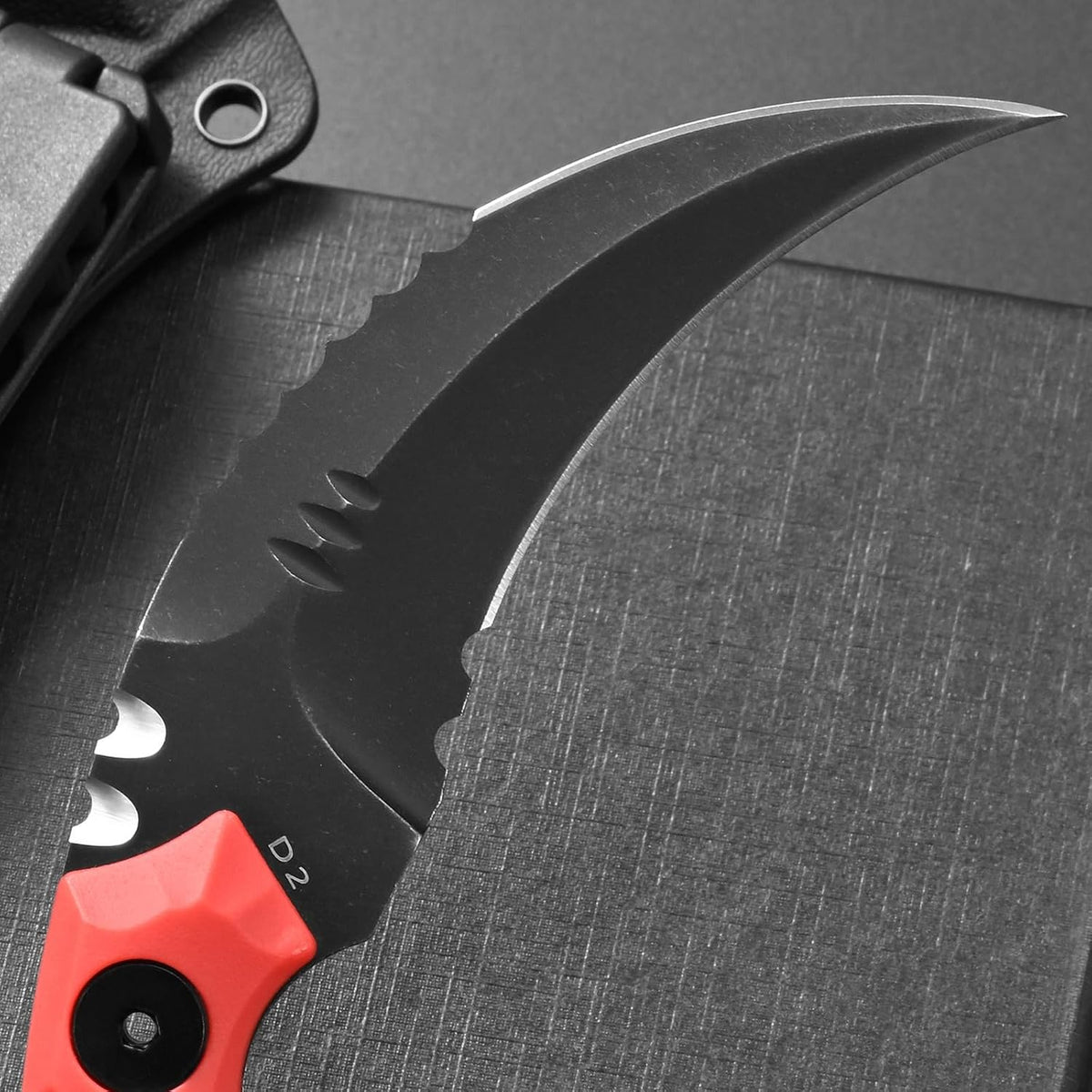C1691N Fixed Blade Knife,D2 Steel Nylon Fiberglass Handle Outdoor Claw Knife for Survival, Hiking, Camping with Kydex Sheaths(Black)