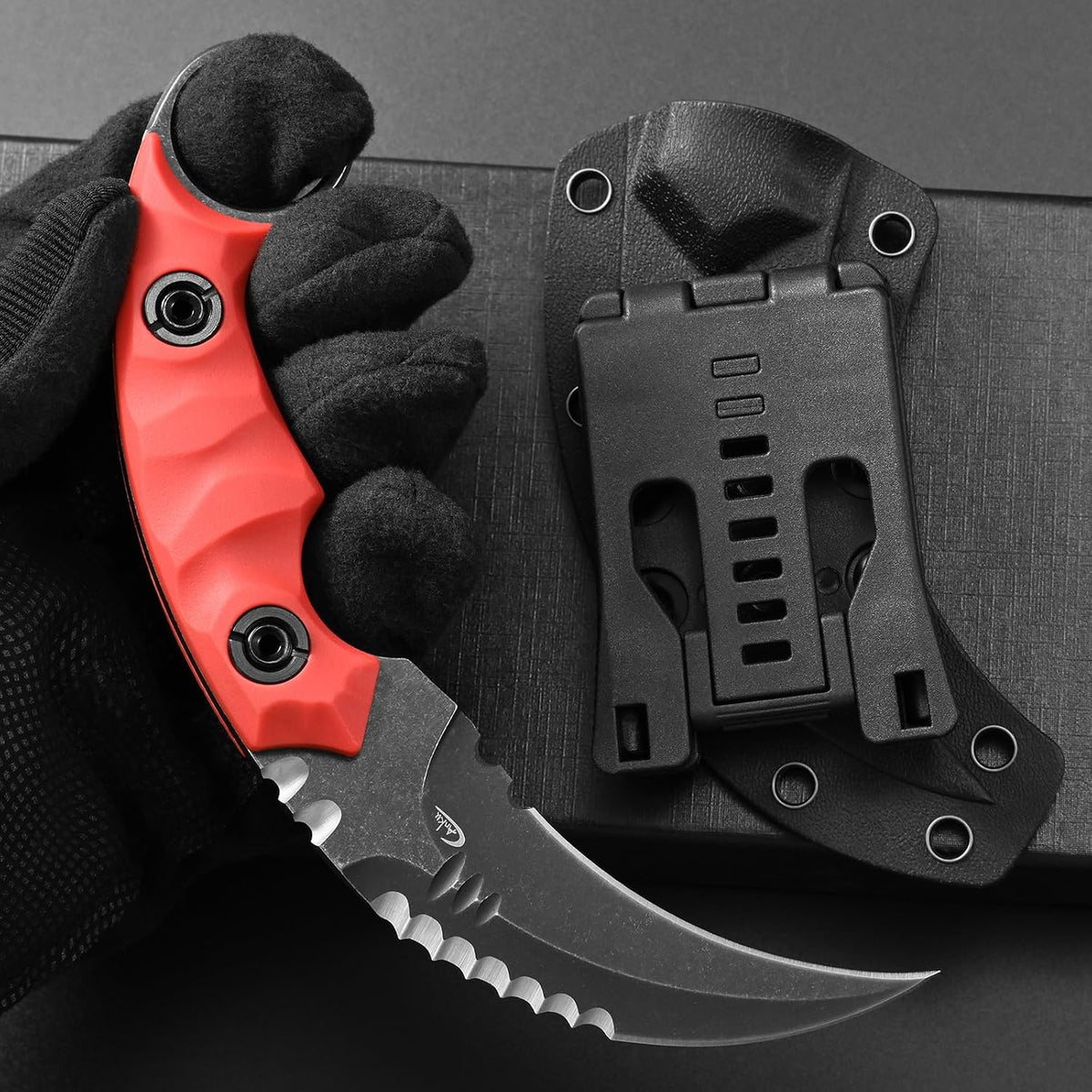 C1691N Fixed Blade Knife,D2 Steel Nylon Fiberglass Handle Outdoor Claw Knife for Survival, Hiking, Camping with Kydex Sheaths(Black)