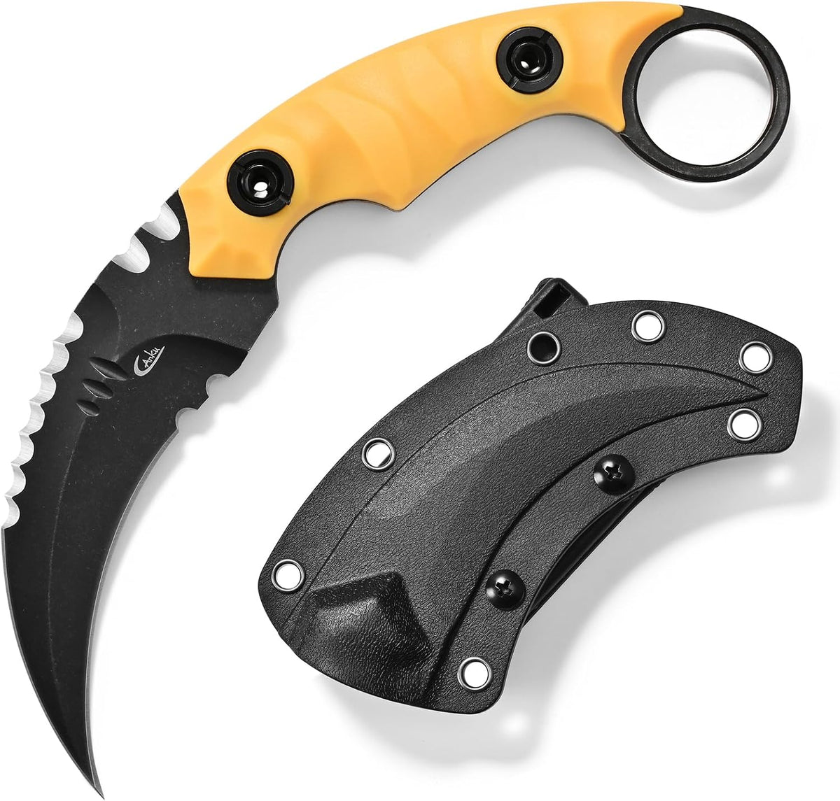 C1691N Fixed Blade Knife,D2 Steel Nylon Fiberglass Handle Outdoor Claw Knife for Survival, Hiking, Camping with Kydex Sheaths(Black)