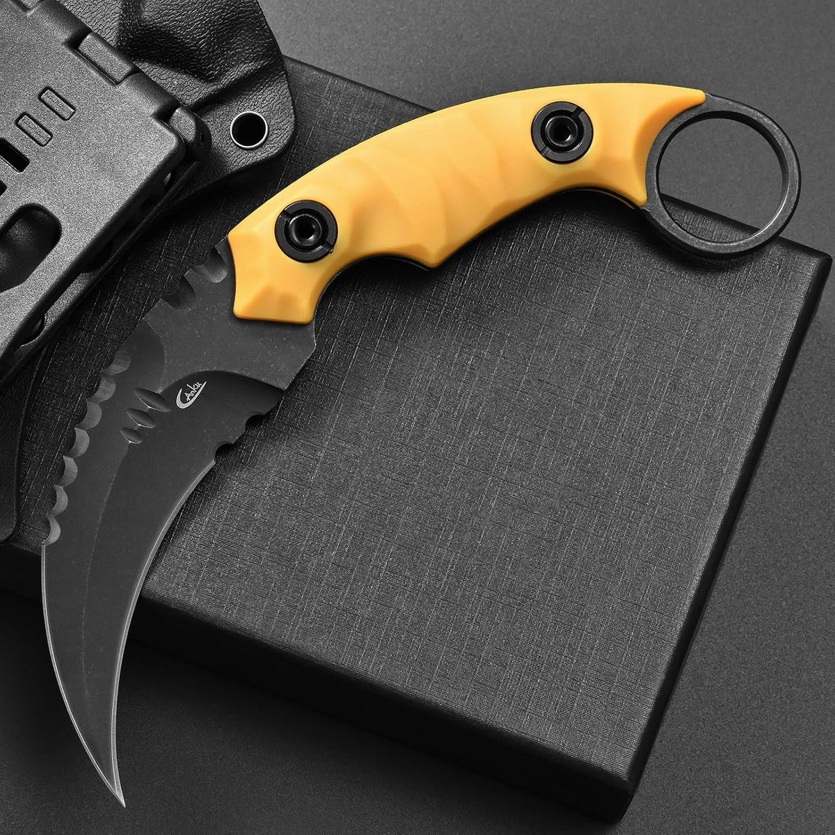 C1691N Fixed Blade Knife,D2 Steel Nylon Fiberglass Handle Outdoor Claw Knife for Survival, Hiking, Camping with Kydex Sheaths(Black)