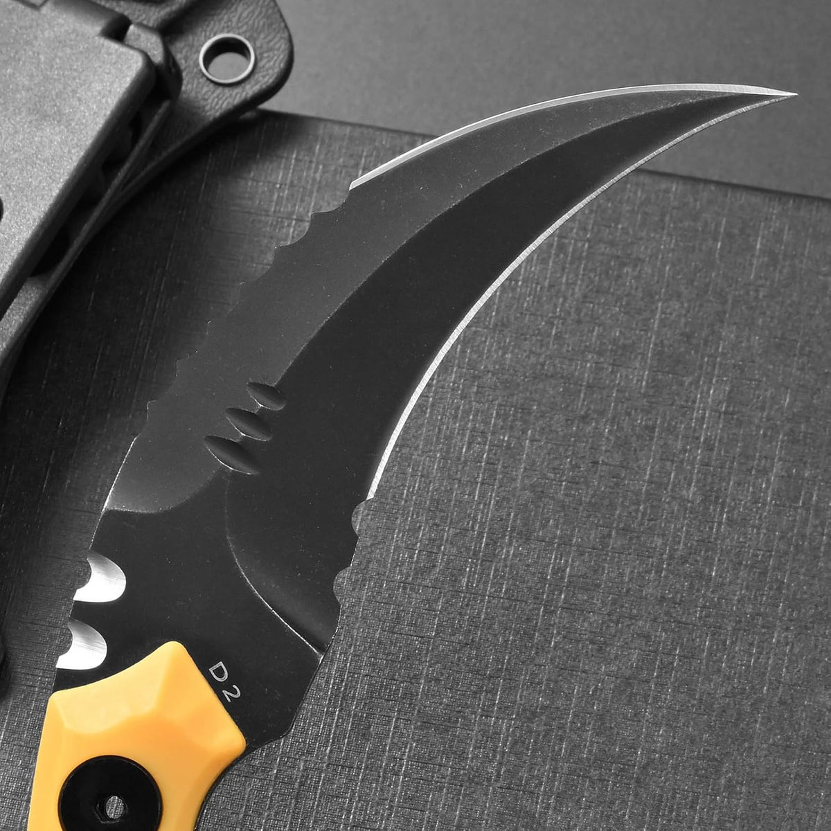 C1691N Fixed Blade Knife,D2 Steel Nylon Fiberglass Handle Outdoor Claw Knife for Survival, Hiking, Camping with Kydex Sheaths(Black)