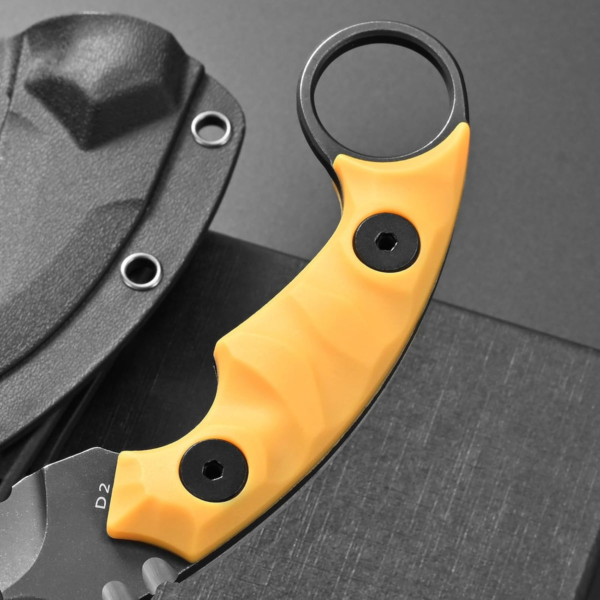 C1691N Fixed Blade Knife,D2 Steel Nylon Fiberglass Handle Outdoor Claw Knife for Survival, Hiking, Camping with Kydex Sheaths(Black)