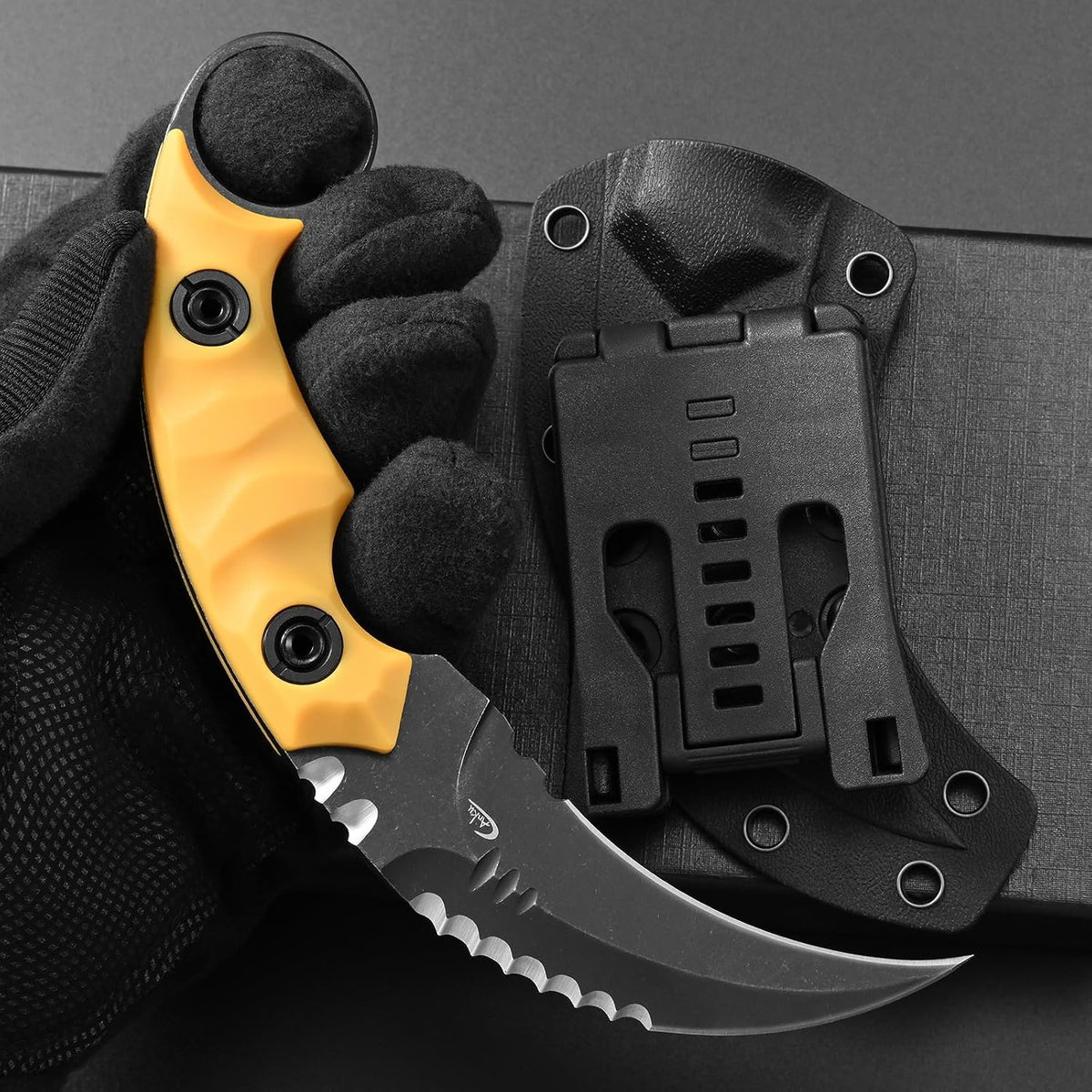 C1691N Fixed Blade Knife,D2 Steel Nylon Fiberglass Handle Outdoor Claw Knife for Survival, Hiking, Camping with Kydex Sheaths(Black)