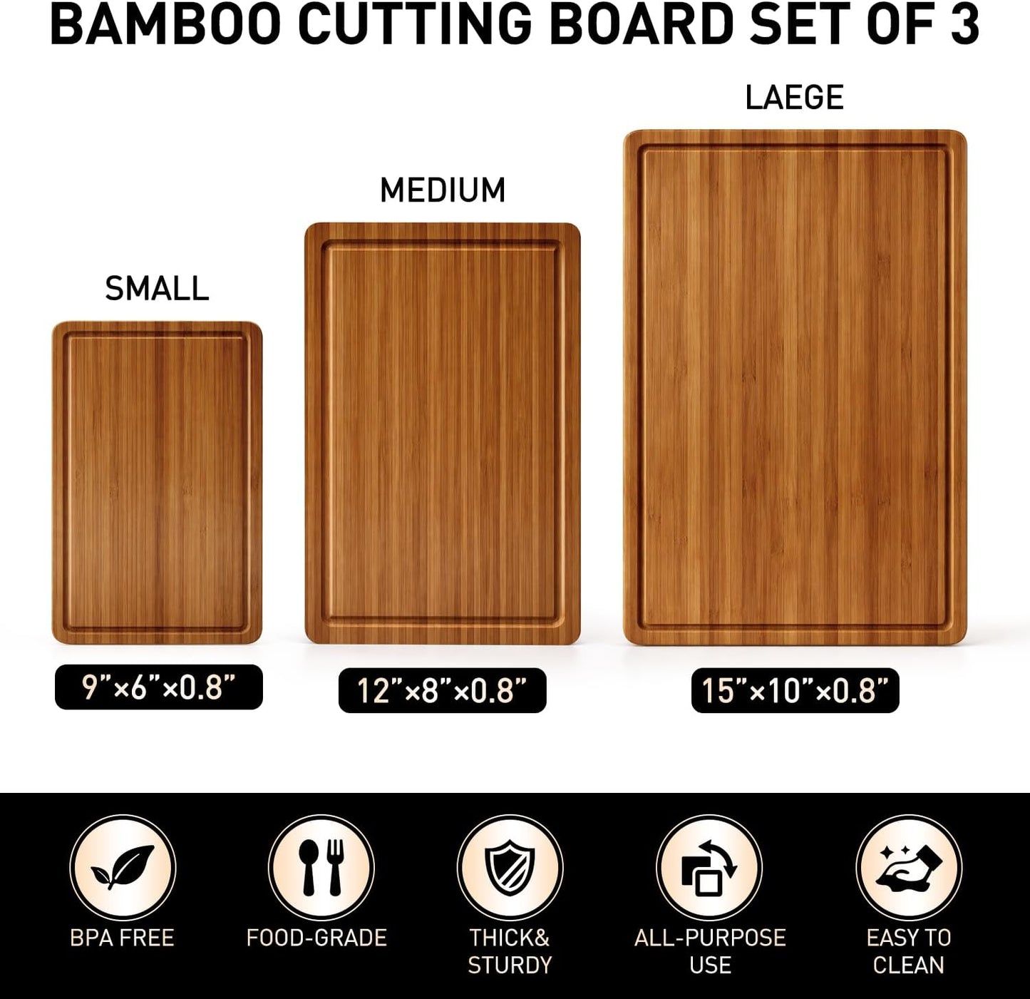 3 Pack Bamboo Cutting Board Set with Non Slip Feet Solid Wood Cutting Boards for Kitchen Non Toxic Wooden Chopping Boards Small Plastic Free Butcher Block Hardwood Serving Cheese Charcuterie Board