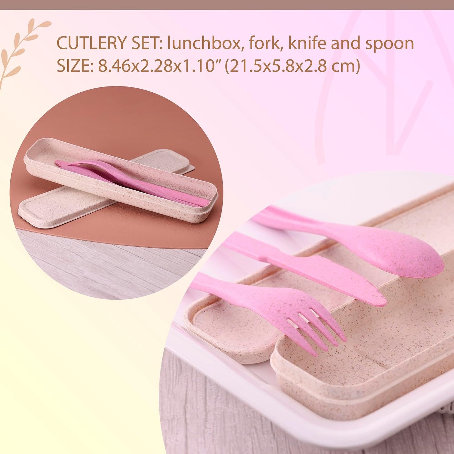 Wheat Straw Travel Utensils Set with Case - Kids Cutlery Set - BPA Free Portable Silverware for Lunch Box - Fork Spoon Knife Set with Case - Eco Friendly - Reusable Utensils