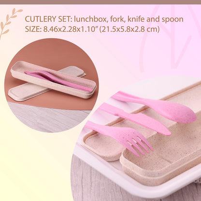 Wheat Straw Travel Utensils Set with Case - Kids Cutlery Set - BPA Free Portable Silverware for Lunch Box - Fork Spoon Knife Set with Case - Eco Friendly - Reusable Utensils